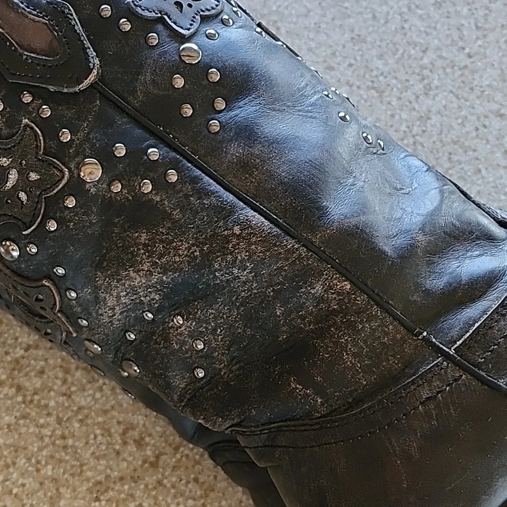 Women's Corral Fango Antiqued Studded & Silver Inlay Boots Size 9.5M - Picture 10 of 16